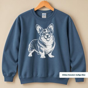 A corgi shirt and corgi merchandise design featuring a charming corgi wearing oversized glasses with a vintage inspired aesthetic. This corgi glasses shirt combines the personality of a nerdy dog shirt with retro corgi shirt styling, making it perfect for corgi moms and dog lovers.