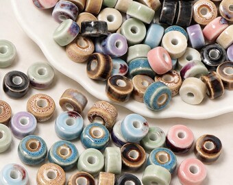 Porcelain Spacer Beads for Jewelry Making, 6x10mm Ceramic Rondelle Beads, Retro Glaze Loose Beads for Necklace, Bracelet Making