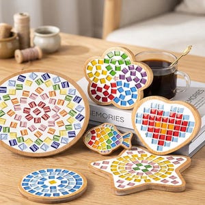 DIY Bamboo Mosaic Coaster Kit, Crystal Craft Set for Adults, Hexagon Wood Table Mat, Handcrafted Mosaic Tile Coaster Kit, Creative Gift