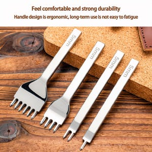 Leather Stitch Punch Set, Diamond Barbed Pricking Iron, 3 4 5 6mm Tooth Spacing, Heavy Duty Chisel Tool for DIY Leather Crafting