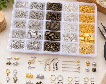 Jewelry Making Findings Kit 700pcs with Organizer Box, Lobster Clasps, Jump Rings, Earring Hooks & Eye Pins, Gold Silver DIY Supplies