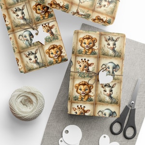 Animal Jungle Wrapping Paper, Baby Shower Gift Wrap, Newborn Kids Birthday Present, Safari Theme, Gift Wrap Roll, Party Supplies, Gift