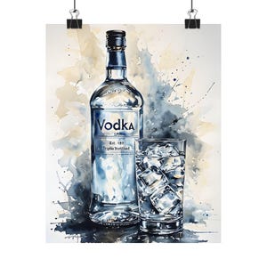 Watercolor Vodka Bottle Wall Art, Modern Bar Decor, Alcohol Art Print for Home, Lounge, or Man Cave