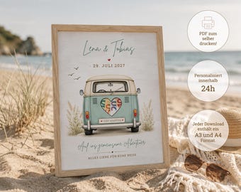 Personalized VW Bus Wedding Money Gift | Personalized VW Bus Money Gift | Digital PDF Download | Turquoise VW Bus Digital Money Gift