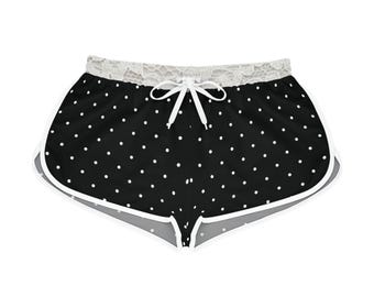 Black Polka Dot Shorts | Relaxed Lounge Shorts, Drawstring Waist
