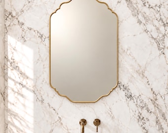 Specchio ad arco in ottone, specchio da bagno antico in ottone fatto a mano, specchio da parete ad arco marocchino, specchio vintage dorato su misura