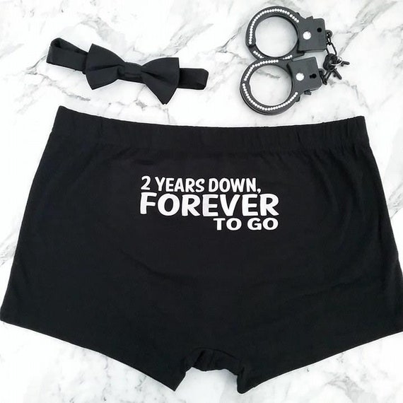 PERSONALISED boxer shorts Cotton Wedding Anniversary gift EMBROIDERED 2 yrs Down