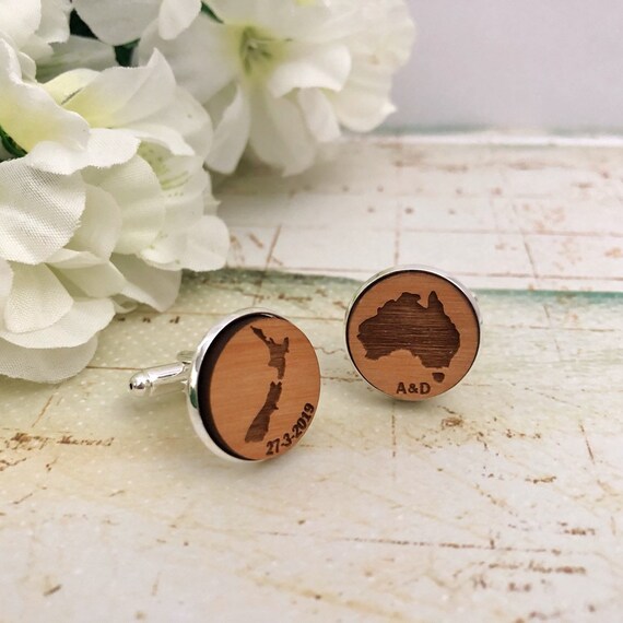 Personalised New Zealand Australia Cufflinks For Groom Wooden Etsy