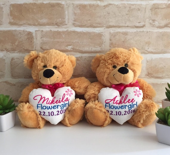 flower girl teddy bear gift personalised