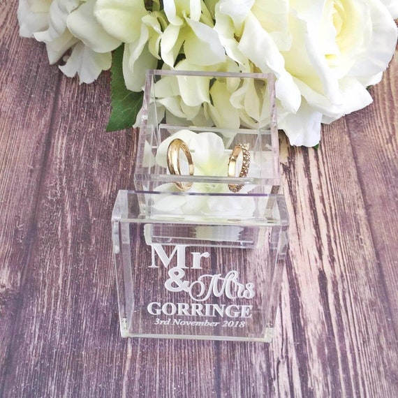Personalised Clear Ring Box Elegant Wedding Ring Box Custom Etsy