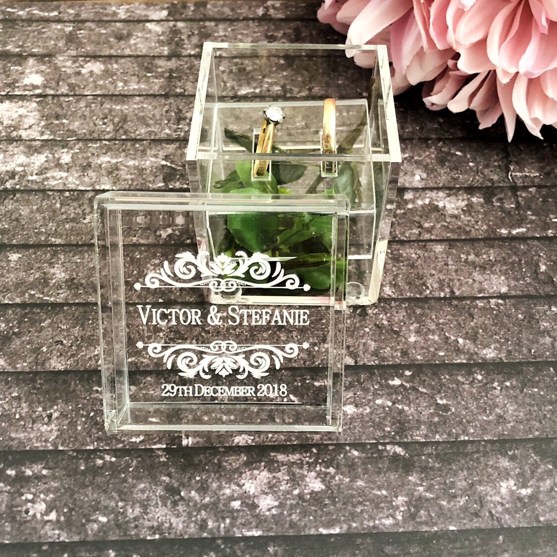Personalised Clear Ring Box Elegant Wedding Ring Box Custom Etsy