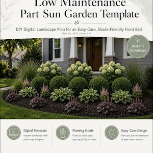 Low Maintenance Part Sun Garden Template | DIY Landscape Plan (Digital Download)