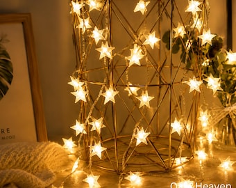 Guirlande lumineuse étoilée, guirlande lumineuse LED blanc chaud, décoration de chambre confortable
