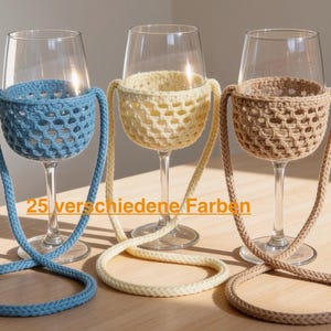 Weinglashalter,  Weinglashalter zum umhängen, Wine Buddy Bag, Weinglashalter gehäkelt