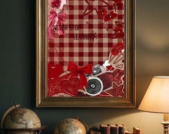 Coquette Red Gingham Collage Art Wall Decor & Journal Cover by HatchiDesignETC