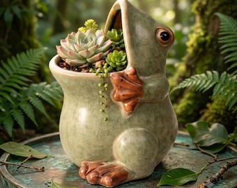 Ceramic Frog Planter | Succulent, Bonsai, Indoor Garden Decor