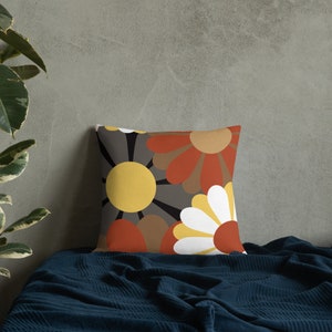 Retro Spring Flower Power Pillow - Double Sided Design - Art Pillow - Home Decor