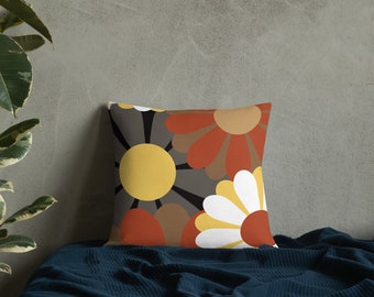 Retro Spring Flower Power Pillow - Double Sided Design - Art Pillow - Home Decor