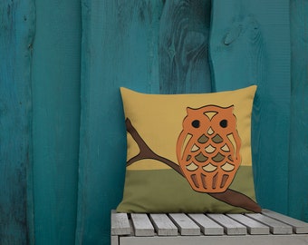 Retro Style Owl Pillow - Double Sided Design - Art Pillow - Home Decor