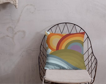 Retro Rainbow Landscape Pillow - Abstract Art - Double Sided Home Decor