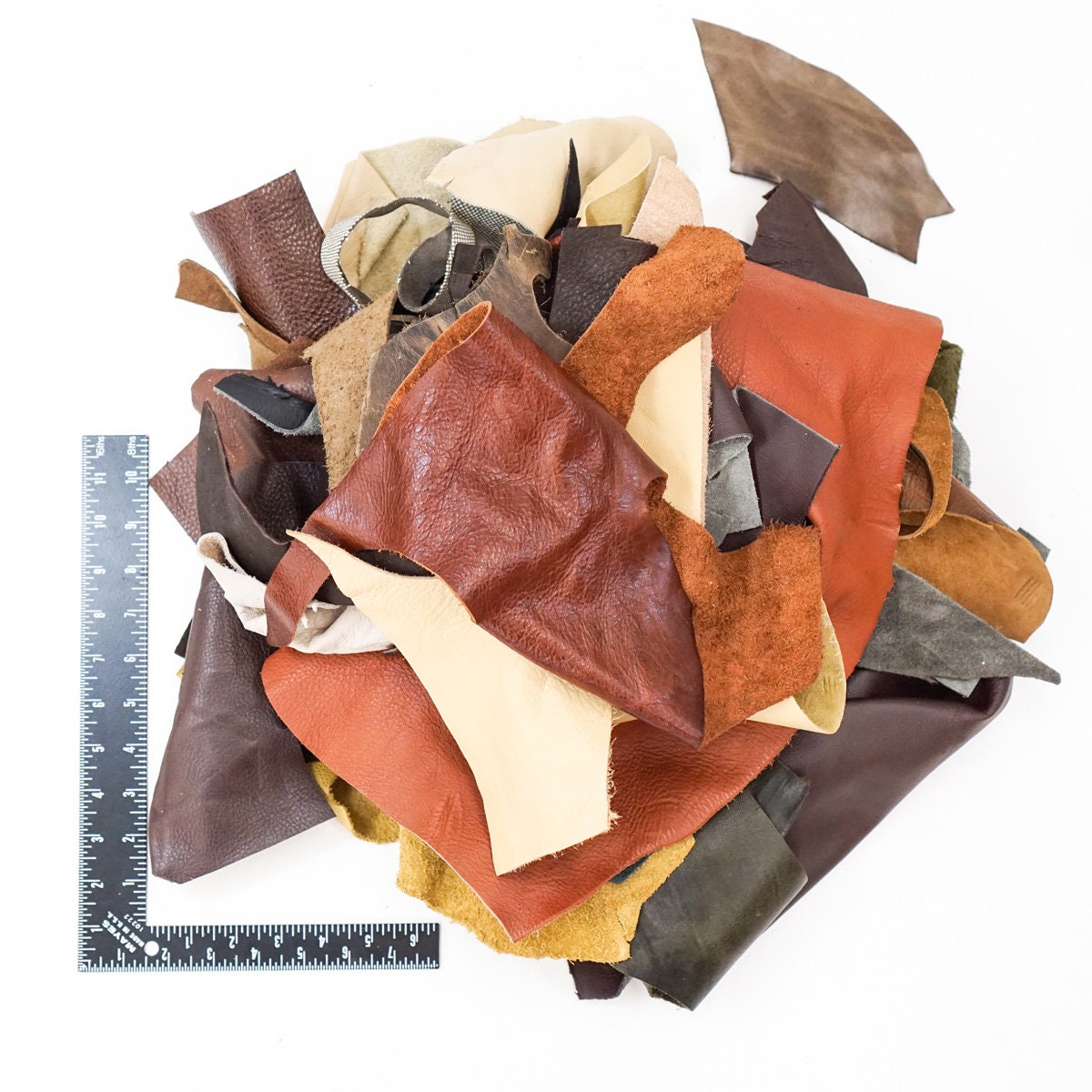 13 Pounds plus of thin (2 to 5 oz) Assorted Upholstery Leather Scraps.