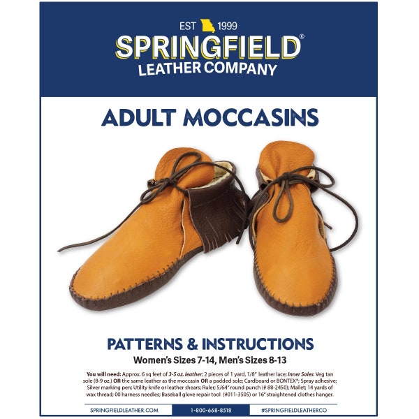 Moccasin Pattern | Adult Size Leathercraft Shoe Instructions | Leather Working Templates