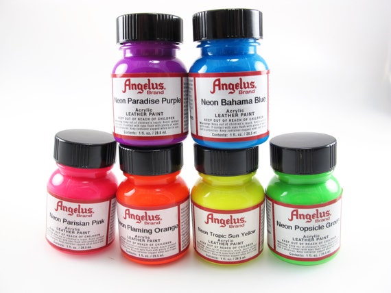 6 Pack Neon Paint Official Angelus Brand Acrylic Leather Paint Set 