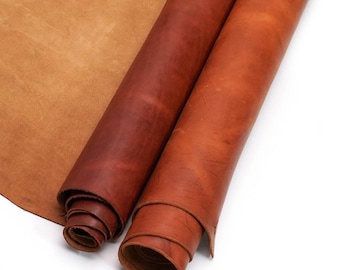 Dry Milled Cowhide Leather Side 4/5 oz (1.6-2.0mm) 16-20 Sq Ft | Earth Tone Leather | Soft Distressed Grain | Craft & Upholstery Leather