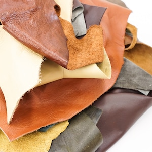 Assorted Upholstery Leather Remnants |  5lbs of Assorted Upholstery Leather Pieces & Scrap