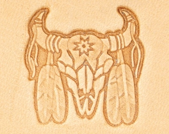 Buffalo Skull Leather Stamp | Floral, Feather Design