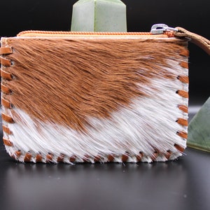 Cartera de piel de vaca con pelo / Cartera de piel con herramientas Sheridan / Monedero de piel