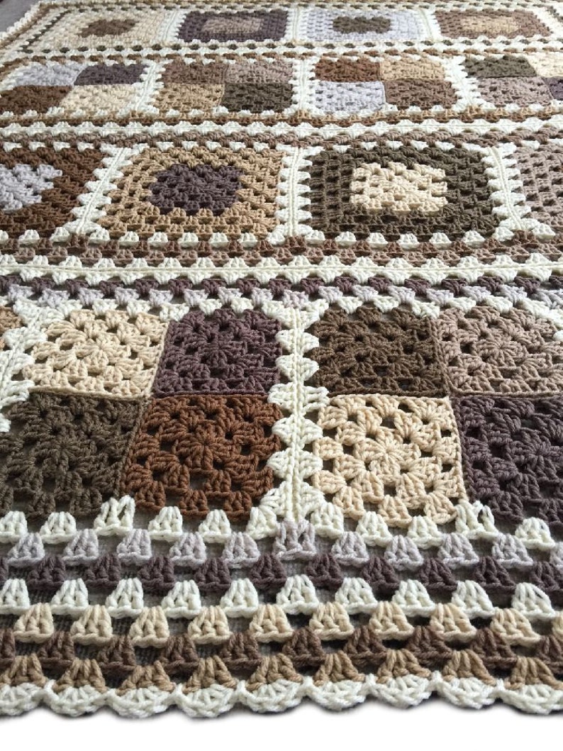 Crochet afghan granny square afghan earth tones blanket Etsy