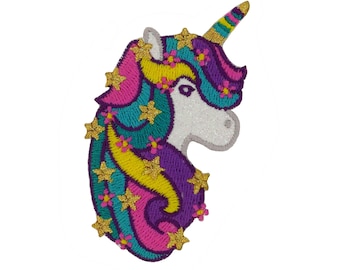 Iron on Glitter Rainbow Unicorn - Flower and Star Unicorn