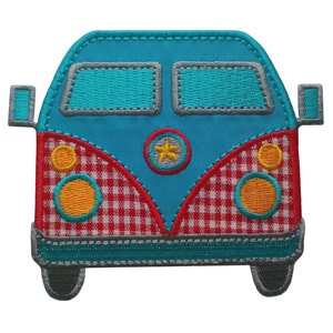 Iron on Patch Applique Camper Van - Embroidered Patch- Gingham - Kids