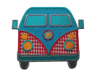 Iron on Patch Applique Camper Van - Embroidered Patch- Gingham - Kids