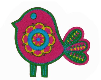 Iron on Felt Bird Patch - Pink Iron on decorative Bird