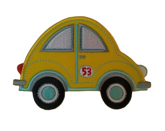 Yellow Beetle Car Iron on Patch Applique - Embroidered Patch