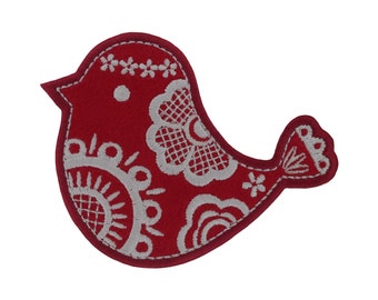 Red Felt Boho Bird Iron on Patch Applique