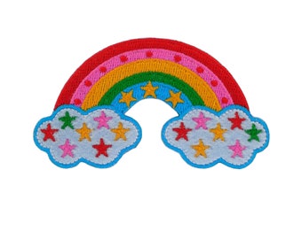 Rainbow Iron on Patch Applique - Embroidered stars on Rainbow