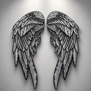 Angel Wings Embroidered Patch, Large Iron On Applique, Gothic Feather Sew On Badge for Jacket, Vest, Backpack
