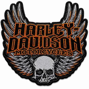 Winged Skull Embroidered Back Patch, Large Motorcycle Biker Iron On Sew On Applique, Gothic Skull Wings Badge for Jacket Vest Backpack