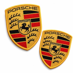 Pack of 2 Racing Car Embroidered Patches Iron On Sew On Motorsport Badge Vehicle Racing Logo Stuttgart Patch Applique 3" x 2.2"