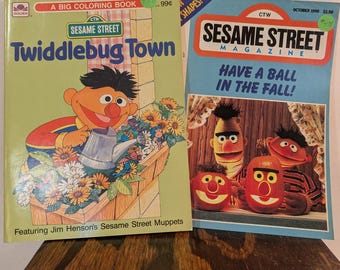 Sesame Street Magazine Oct 1990 & 1984 Twiddlebug Town Golden Coloring Book Lot