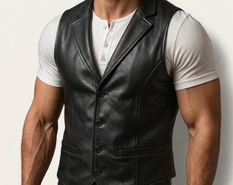 Gilet da uomo in vera pelle stile western, classico gilet sartoriale per occasioni formali e informali.