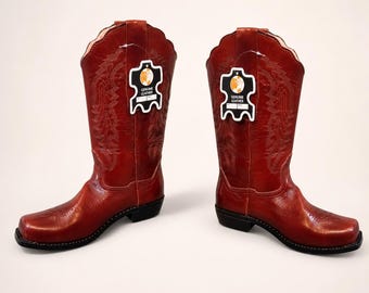 Genuine Leather Cowboy Brown Embroidered Western, Square Toe Cowgirl , Tall Country Boots for Women