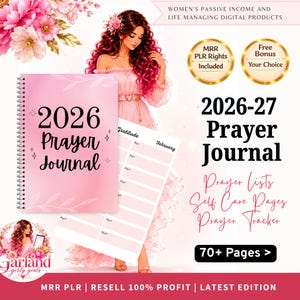 Puede incluir: Un diario de oración digital 2026-27 con una cubierta rosa de espiral y detalles florales. El conjunto incluye más de 70 páginas con listas de oración, páginas de cuidado personal y un rastreador de oración. Texto incluye MRR PLR y Free Bonus.