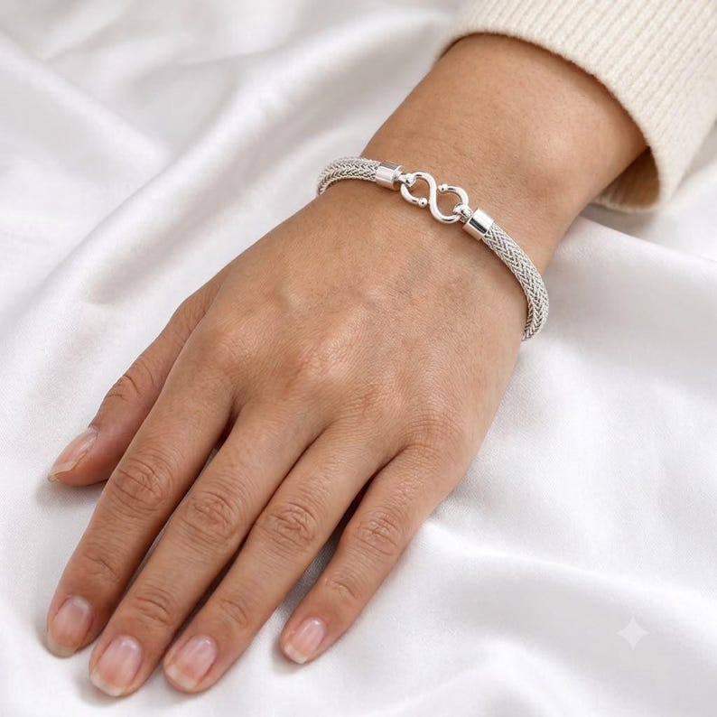 925 Sterling Silver Foxtail Chain Bracelet for Men Unisex Woven ...