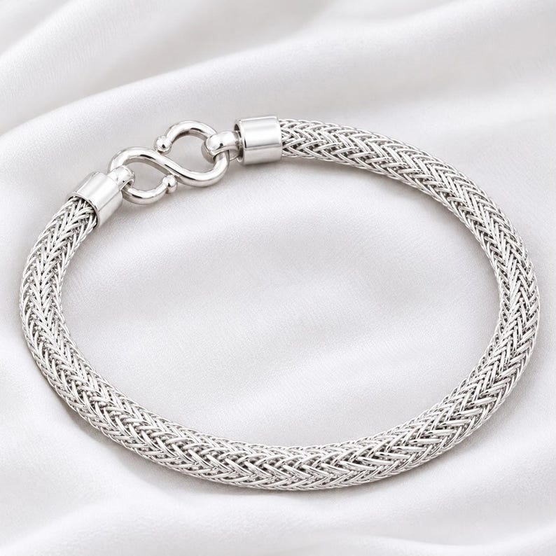 925 Sterling Silver Foxtail Chain Bracelet for Men Unisex Woven ...