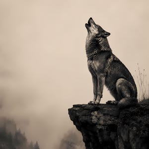 Lonely Wolf Printable Wall Art | Howling Wolf Digital Download | Dark Wildlife Poster | Motivational Nature Decor | 3:4 Print