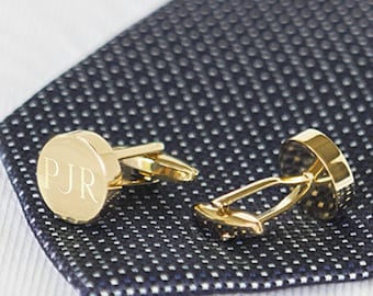 Gold Round Groomsmen Cufflinks, Personalized Groomsmen Gift, Engraved Custom Cuff Link for Groom Wedding Day, Men's Cufflinks, Gift Boxed